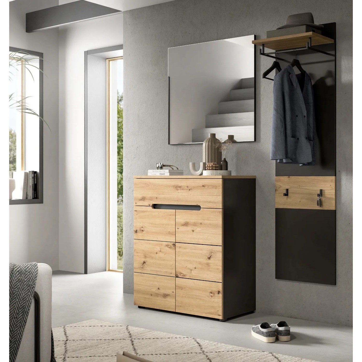 Inn.Furn Garderoben-Set 3-teilig in Eiche und Grau 140 cm Cooper_7