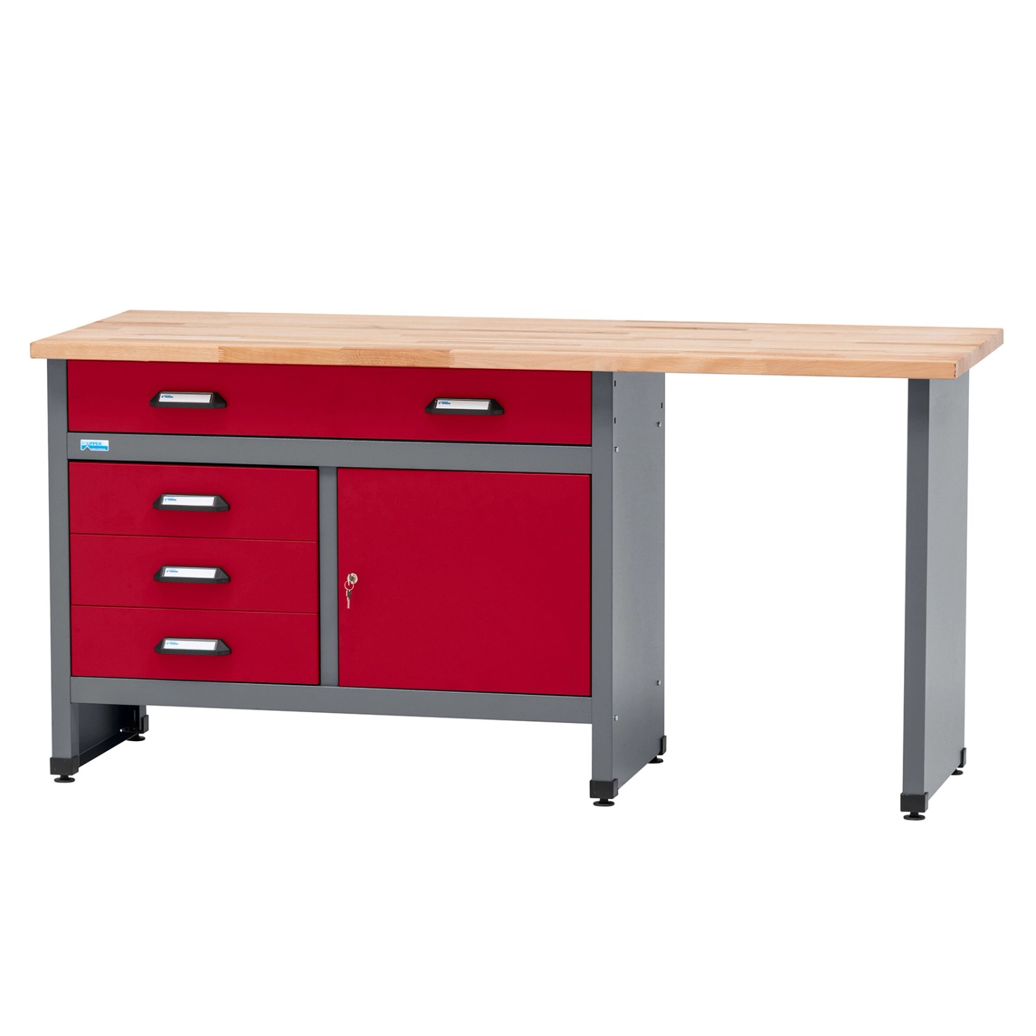 Küpper Werkbank Eintürig mit 4 Schubladen 84 x 170 x 60 cm Dunkelrot günstig online kaufen