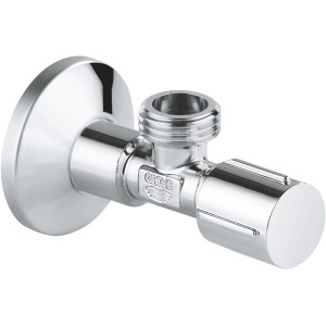 Grohe Eckventil 1/2 x 1/2 Zoll in Chrom, Waschgeräte-Ventil mit Rosette und Metallgriff.