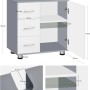 Weiß-grauer EUGAD Waschbeckenunterschrank mit 3 Schubladen, Tür und Fächern. Maße 60x60x30 cm, Siphonausschnitt.