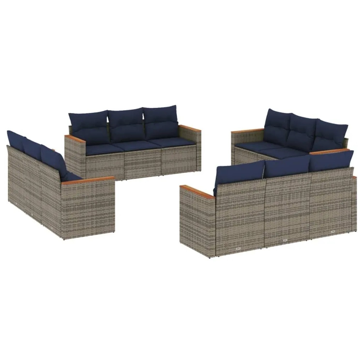 vidaXL 12-Tlg Gartensofa-Set mit Kissen Grau Polyrattan 3225837 günstig online kaufen