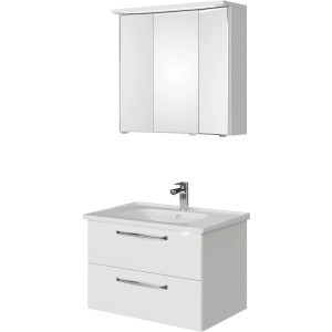 Pelipal Badmöbel-Set Trentino, 77 cm, Weiß, 3-teilig: Waschtisch mit Unterschrank und Spiegelschrank.