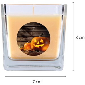 HS Candle Duftkerze im Glas mit Halloween Kürbis Motiv, Creme Bonbon Duft.