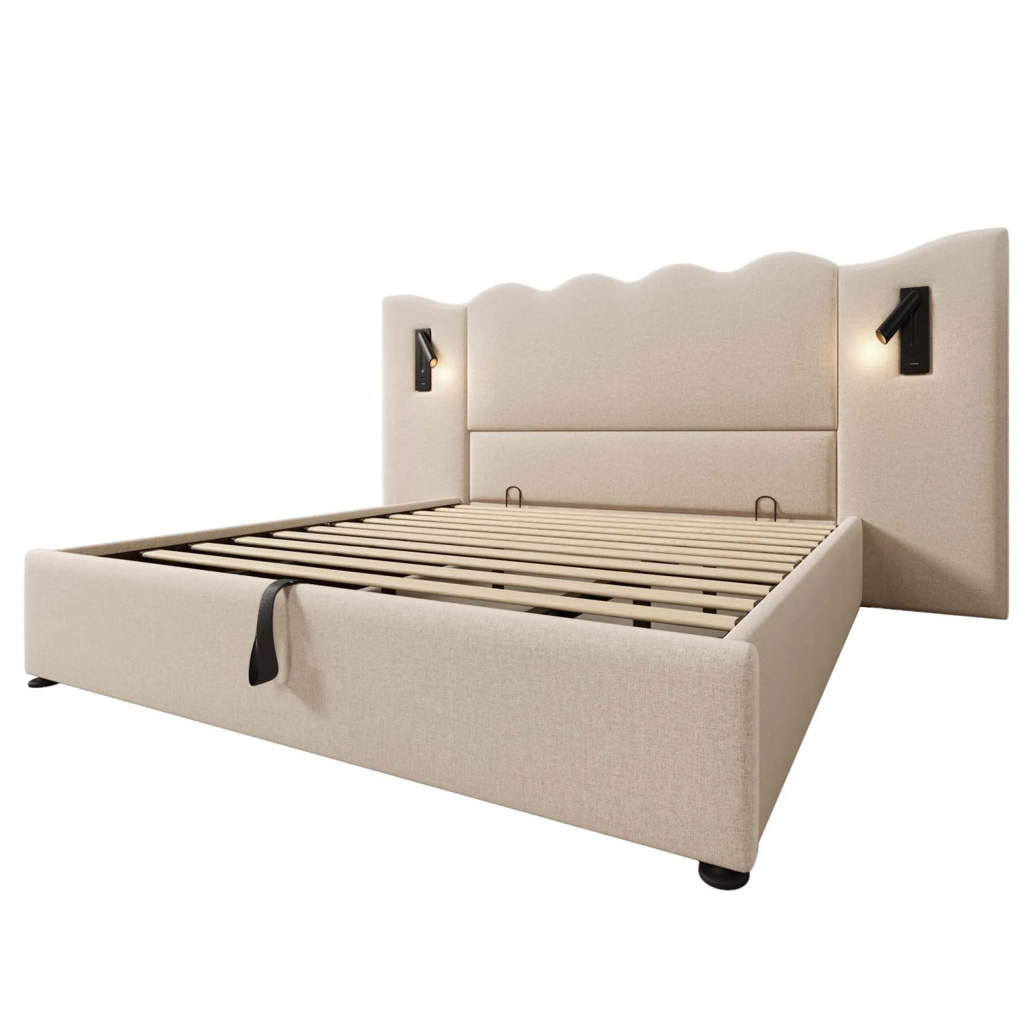 Merax Polsterbett 180x200 Leselampe USB C Stauraum Beige