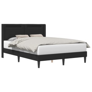 Schwarzes vidaXL Bett 140x200 cm mit LED-Leisten und Kunstlederbezug.