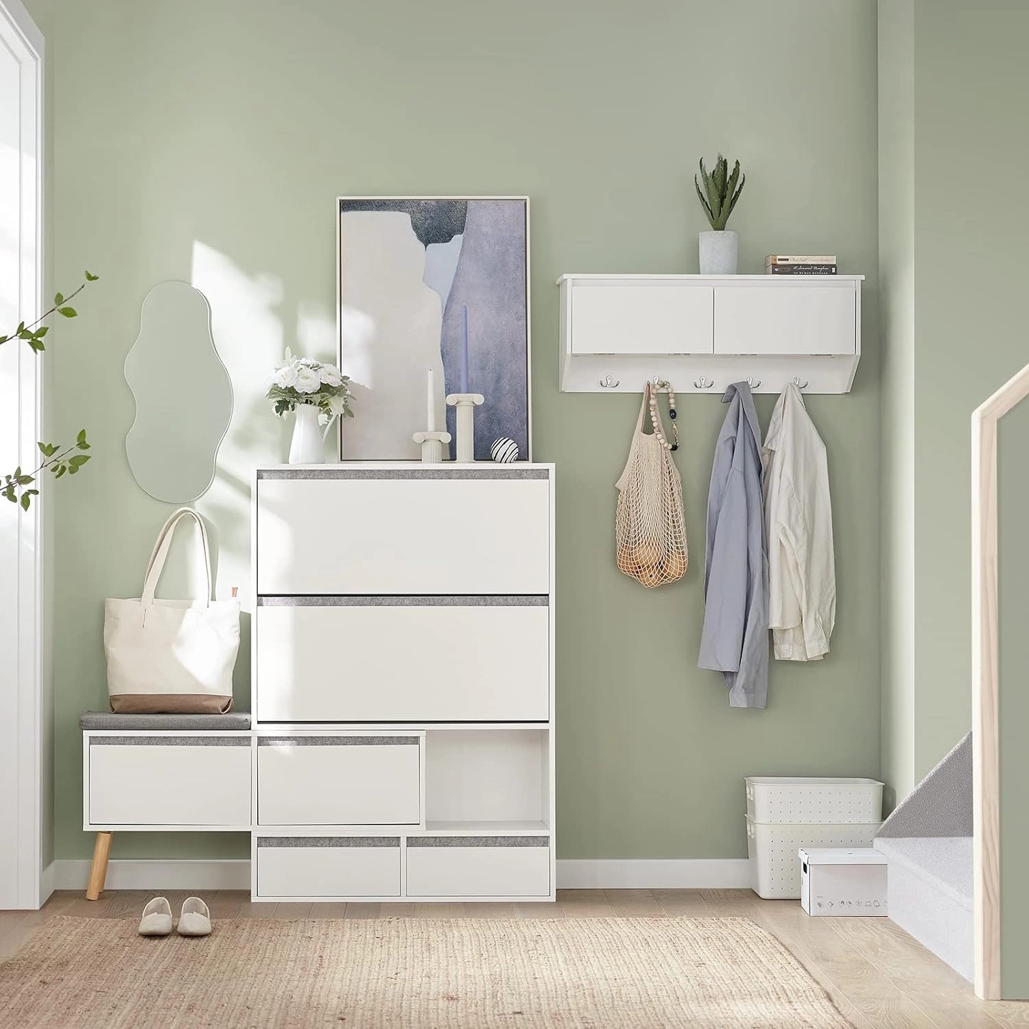 SoBuy Schuhkipper Flurschrank Schuhschrank mit Sitzbank Weiß FSR134W