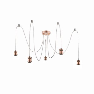 Globo Pendelleuchte Oliver Kupfer mit 5 Textilkabeln und E27 Fassungen.