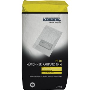 Sack Münchner Rauputz Weiß, 3 mm Körnung, 25 kg. Kalk-Zement-Gebundener Oberputz für dekorative Putzflächen.