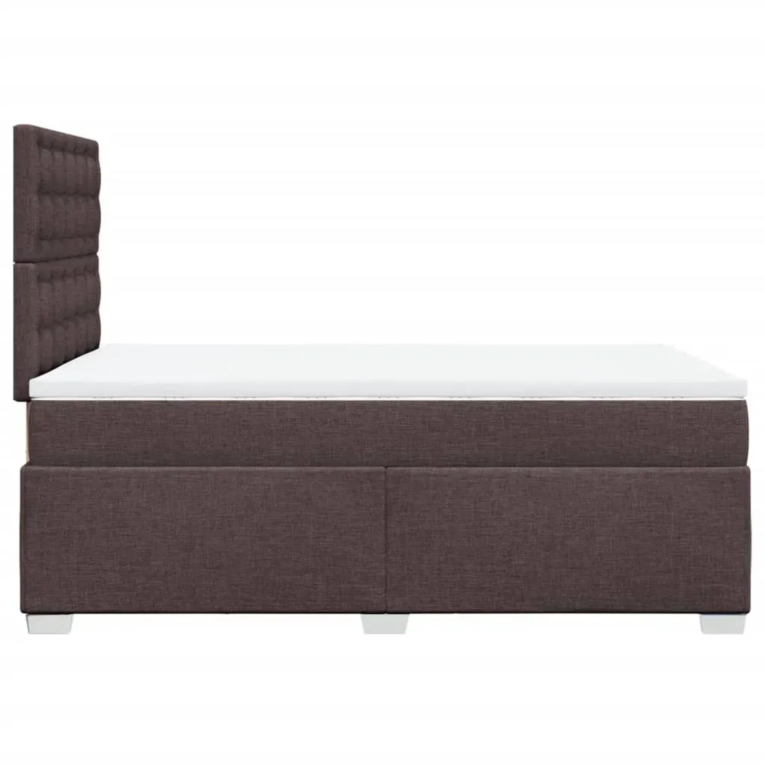 Dunkelbraunes Boxspringbett 120x190 cm mit Matratze und Kopfteil.