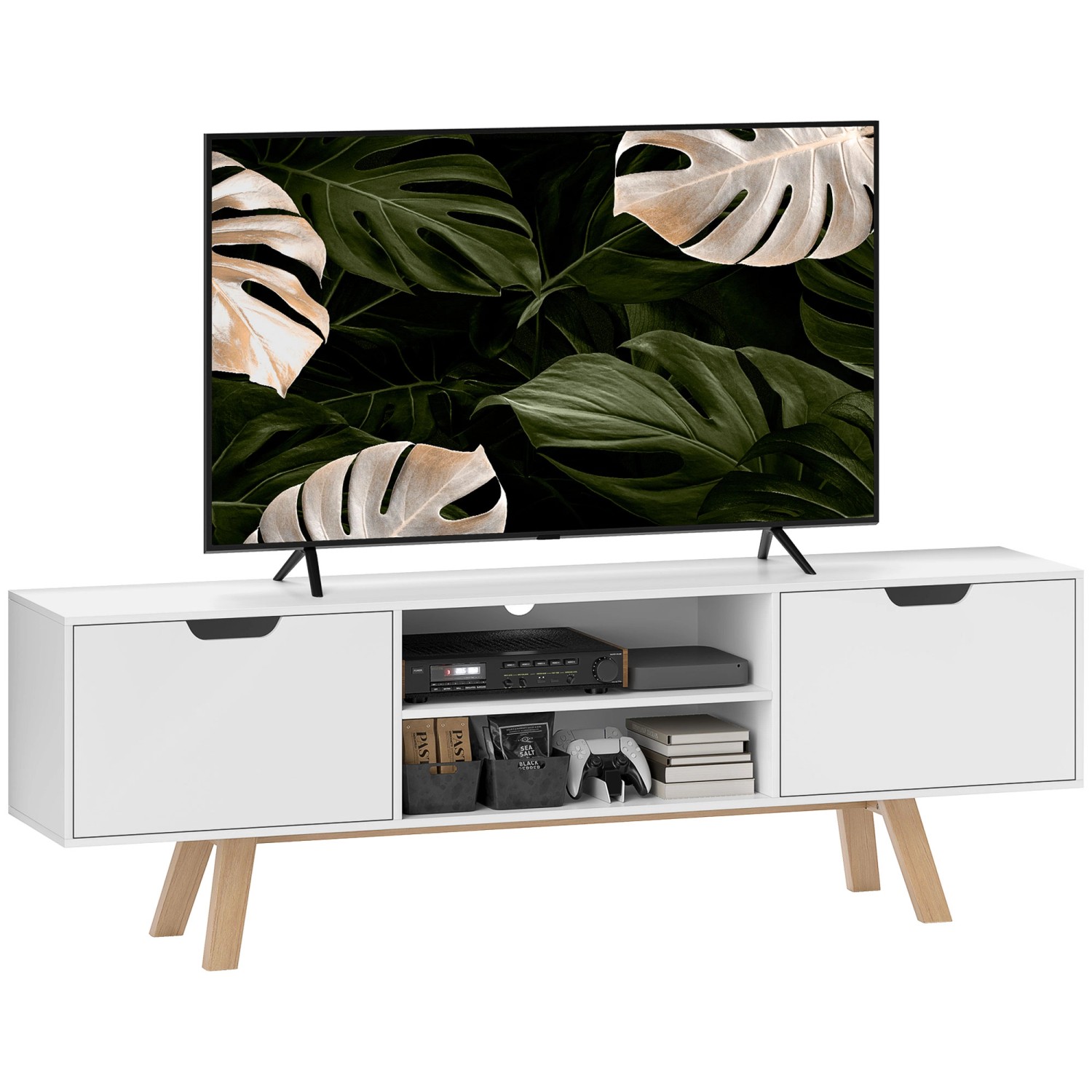 HOMCOM TV Schrank Fernsehtisch Spanplatte MDF Weiß 150L x 39B x 50H cm günstig online kaufen