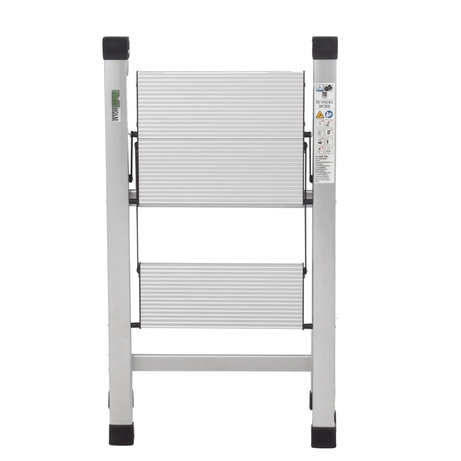 TRUTZHOLM Alu-Trittleiter, 2 Stufen, silber, klappbar bis 150 kg. Ideal für Haushalt & Werkstatt.