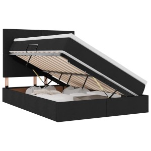 Schwarzes vidaXL Bett 140x190 mit LED-Lichtleisten und Stoffbezug, geöffnet mit Stauraum.