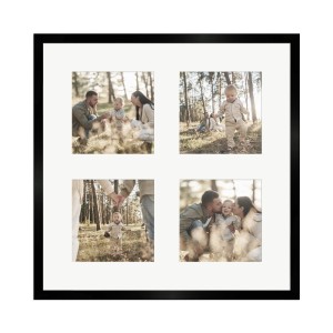 Schwarzer WANDStyle Galerierahmen für 4 Fotos (13x13 cm). Quadratischer Bilderrahmen mit Passepartout.