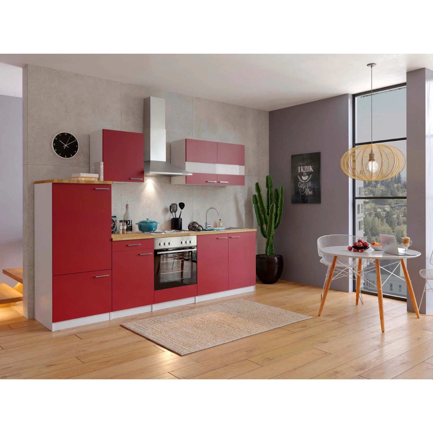 Respekta Küchenzeile/Küchenblock ohne E-Geräte 270 cm Rot-Weiß