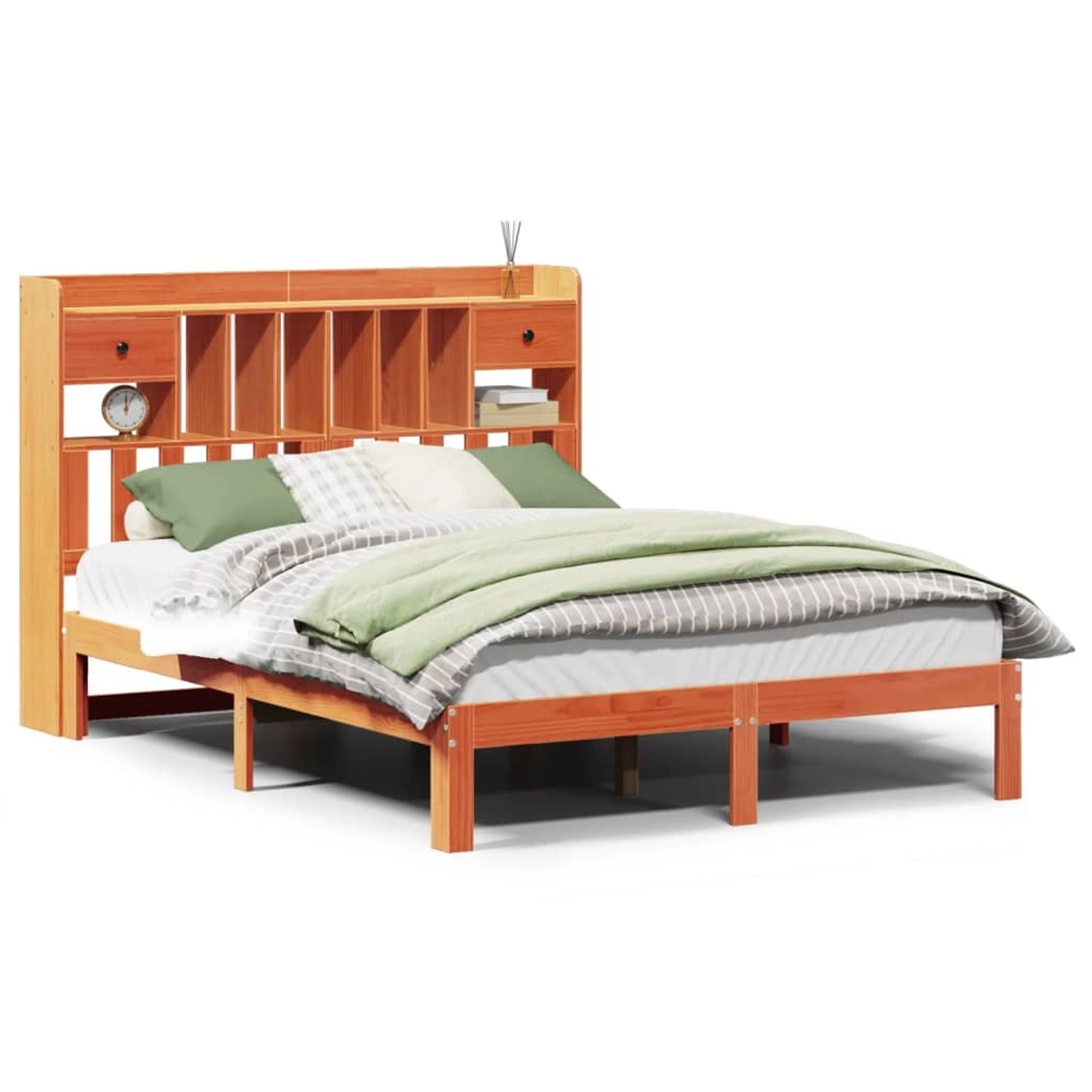 vidaXL Massivholzbett mit Regal ohne Matratze Wachsbraun 140x190 cm 3322615 günstig online kaufen