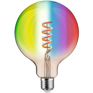Paulmann E27 LED Leuchtmittel in Globeform mit Farbverlauf und spiralförmigem Filament.