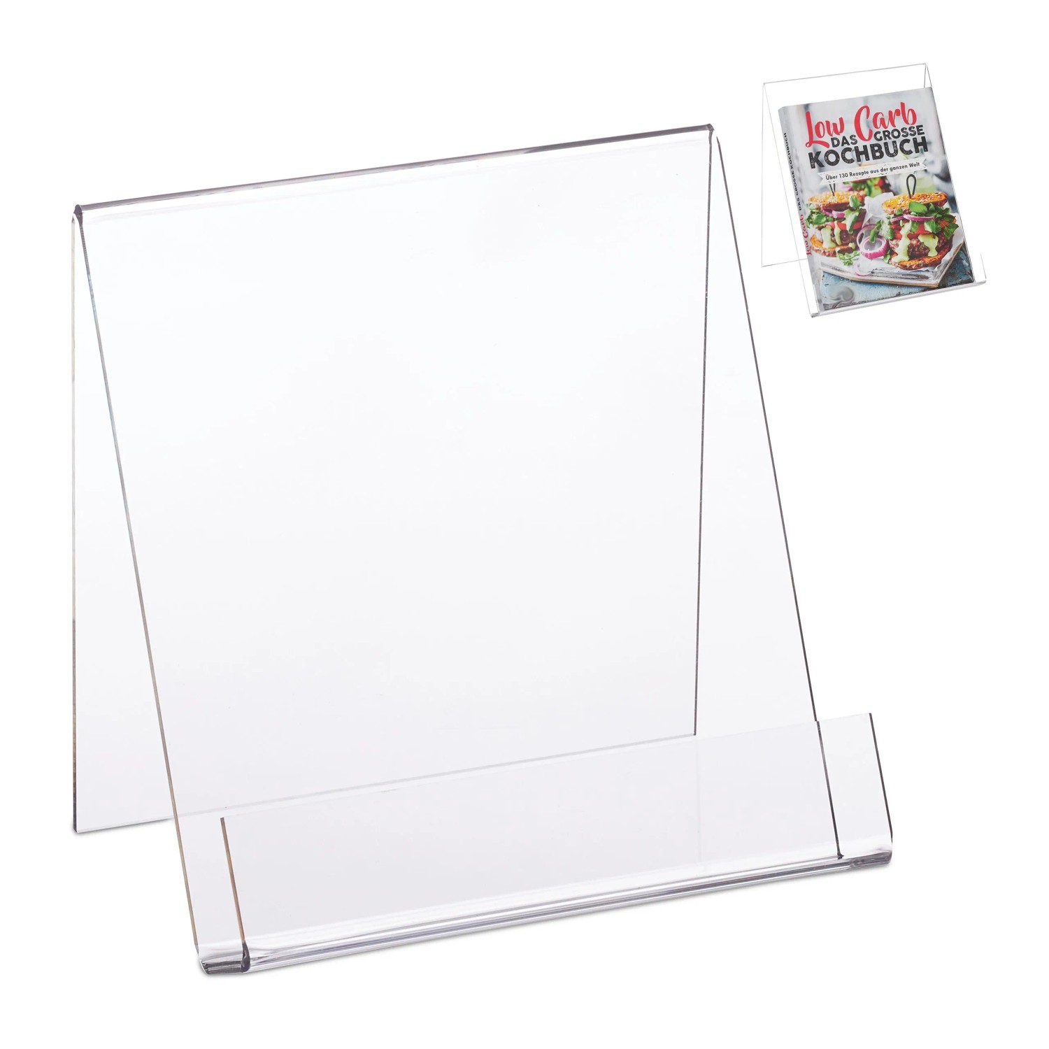 Relaxdays Buchaufsteller Acryl Transparent für DIN A5 15 cm x 15 cm x 11,5 cm 170 g