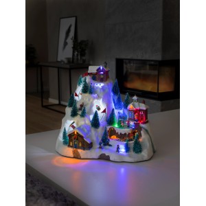 Konstsmide LED-Szenerie Skipiste für Innen, animierte Winterlandschaft mit bunten Lichtern.