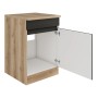 Optifit Spülenunterschrank Noah420, 60 cm, Anthrazit/Wildeiche Optik mit offener Tür.