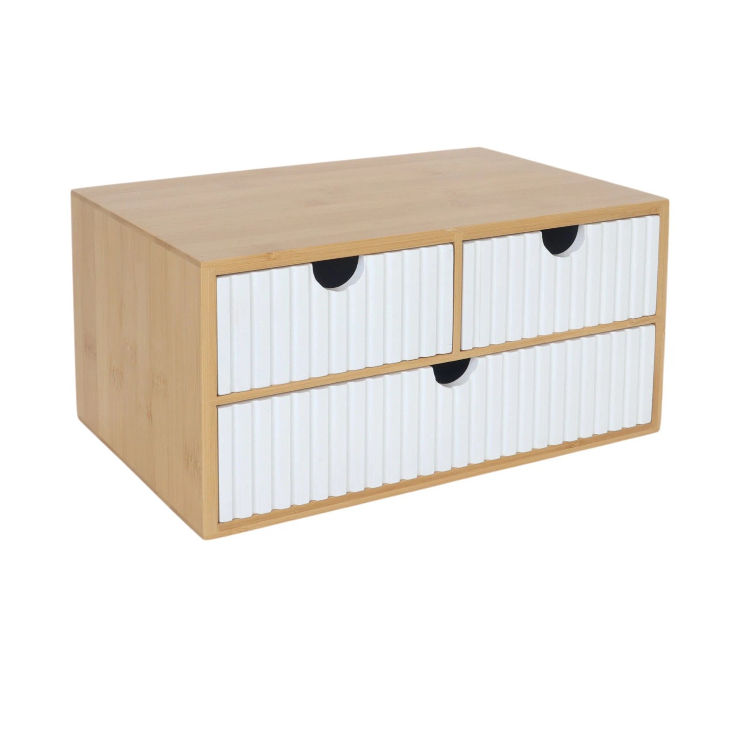 Relaxdays Schubladenbox Bambus Weiß Geriffelt 15 cm x 30 cm x 20 cm 2 kg