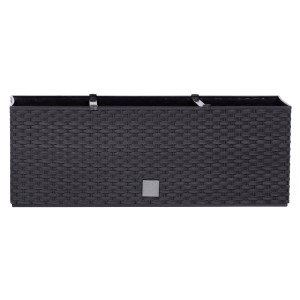 Anthrazitfarbener Prosperplast Balkonkasten Rato Case 17 l mit Rattan-Optik.