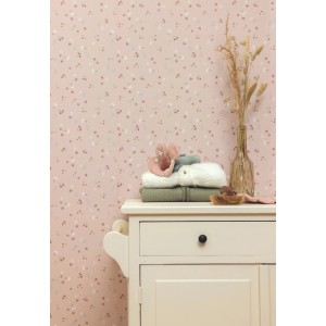 Little Dutch Fototapete Little Pink Flowers im Kinderzimmer, rosa mit Blumenmuster.