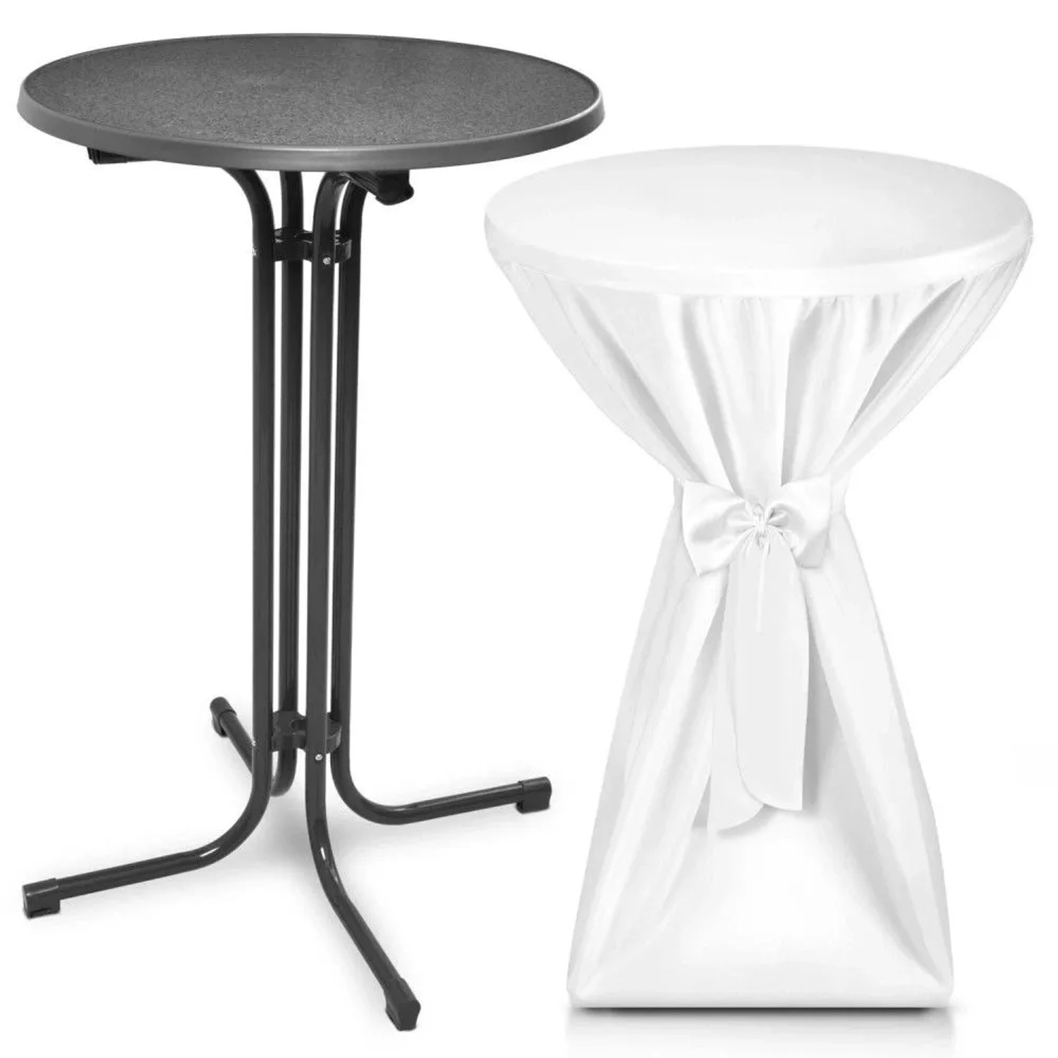 Beautissu Bellini Stehtisch ø 80cm Grau mit Premium Stehtischhusse ø 80cm Weiß