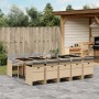 vidaXL 11-tlg. Garten-Essgruppe mit beigemischtem Poly Rattan und Kissen.