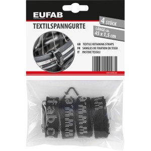 Eufab Textilspanngurte, 4er Set zur Fahrradbefestigung auf Trägern. Extra lang für breite Radstopper.