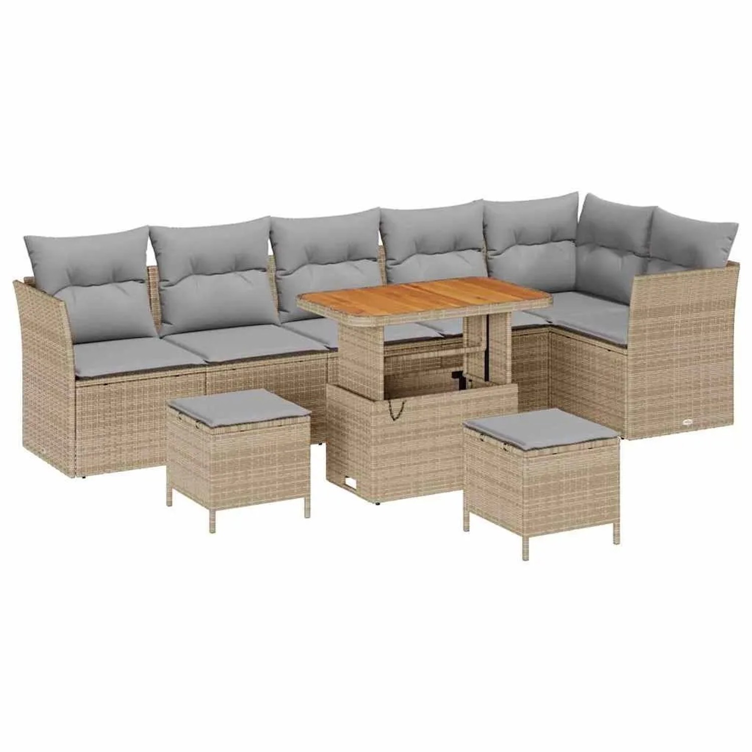 vidaXL Garten-Sofa-Set mit Kissen 9-Tlg Beige und Hellgrau 3363457