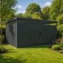 Modernes, anthrazitfarbenes Juskys Gerätehaus Luzern XL (12 m²) im Garten.
