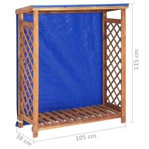 vidaXL Kaminholzregal aus Akazie Massivholz mit blauer Plane, 105x38x115 cm.