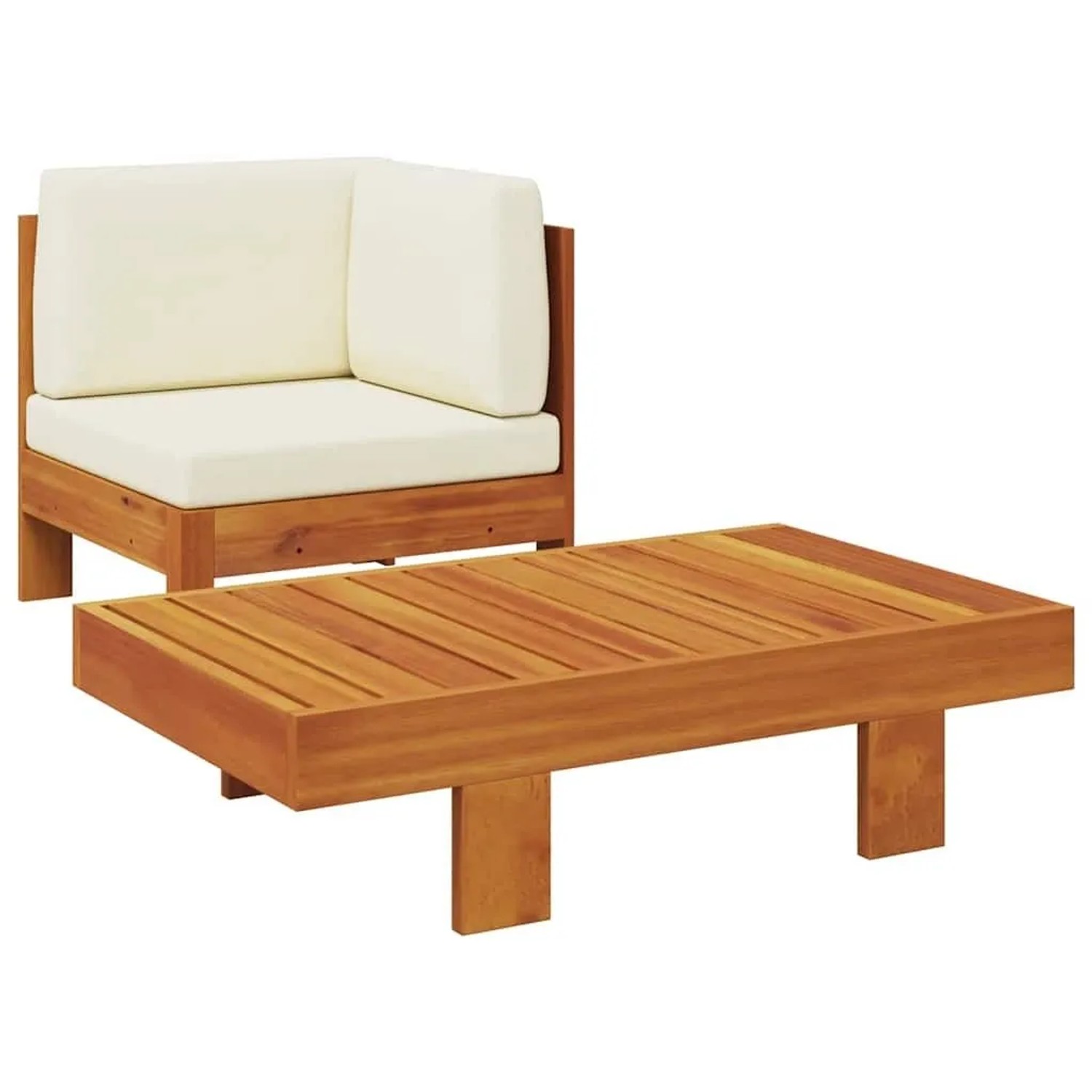 vidaXL 2-Tlg Garten-Lounge-Set mit Cremeweißen Kissen Akazienholz 310636