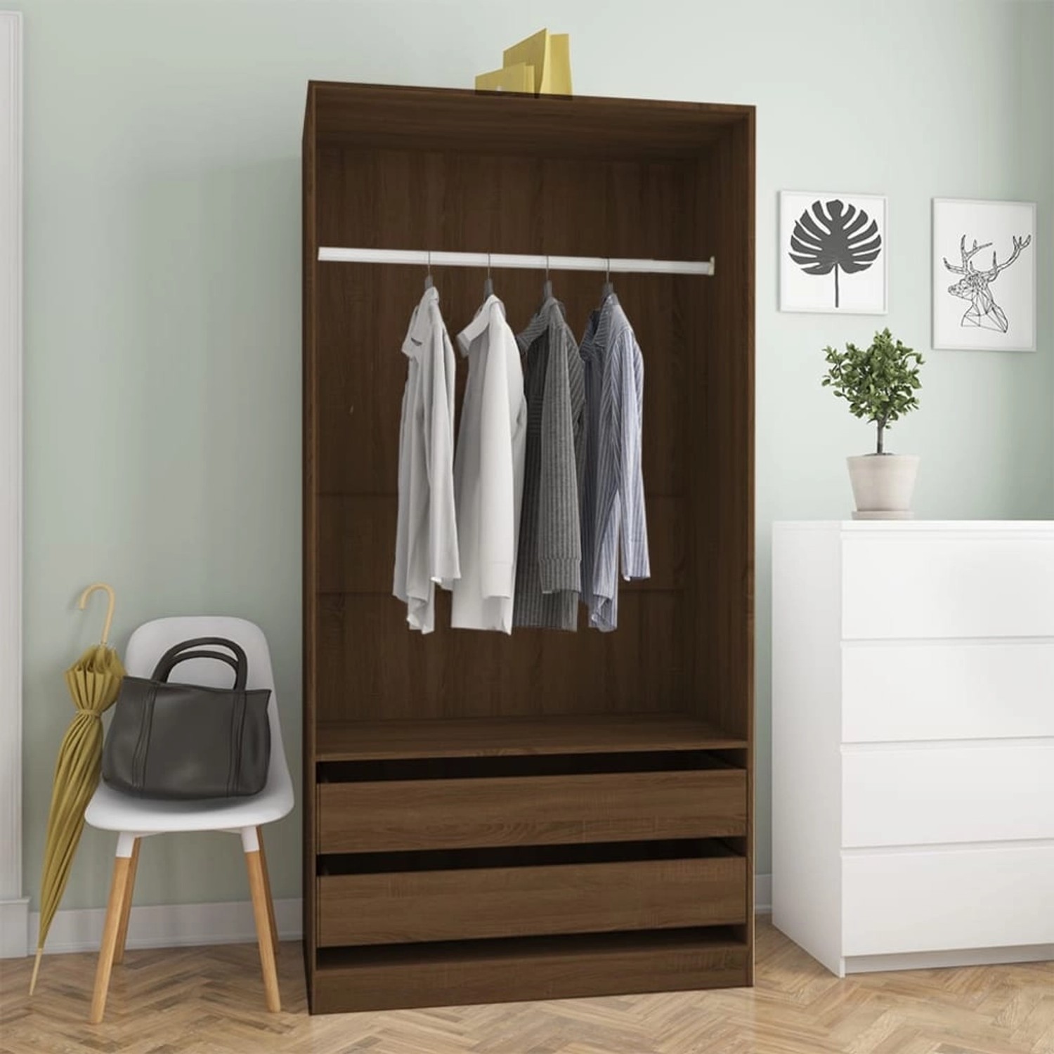 vidaxl kleiderschrank braun eiche-optik 100x50x200 cm holzwerkstoff modell 1
