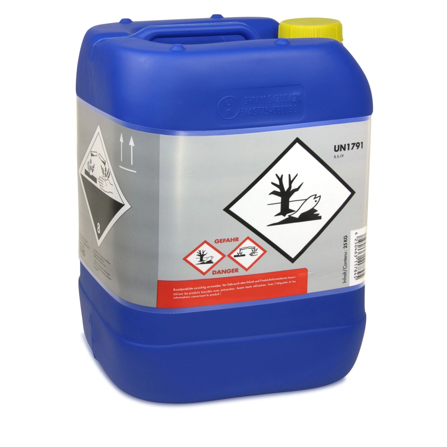 Blauer Kanister Bayzid Chlor 13% Flüssig, 2 x 25kg, für Pool Desinfektion.