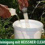 Heissner Clean: Vorher-Nachher-Vergleich der Reinigung von Pumpe/Filter. Spezialreiniger für Teichpflege.