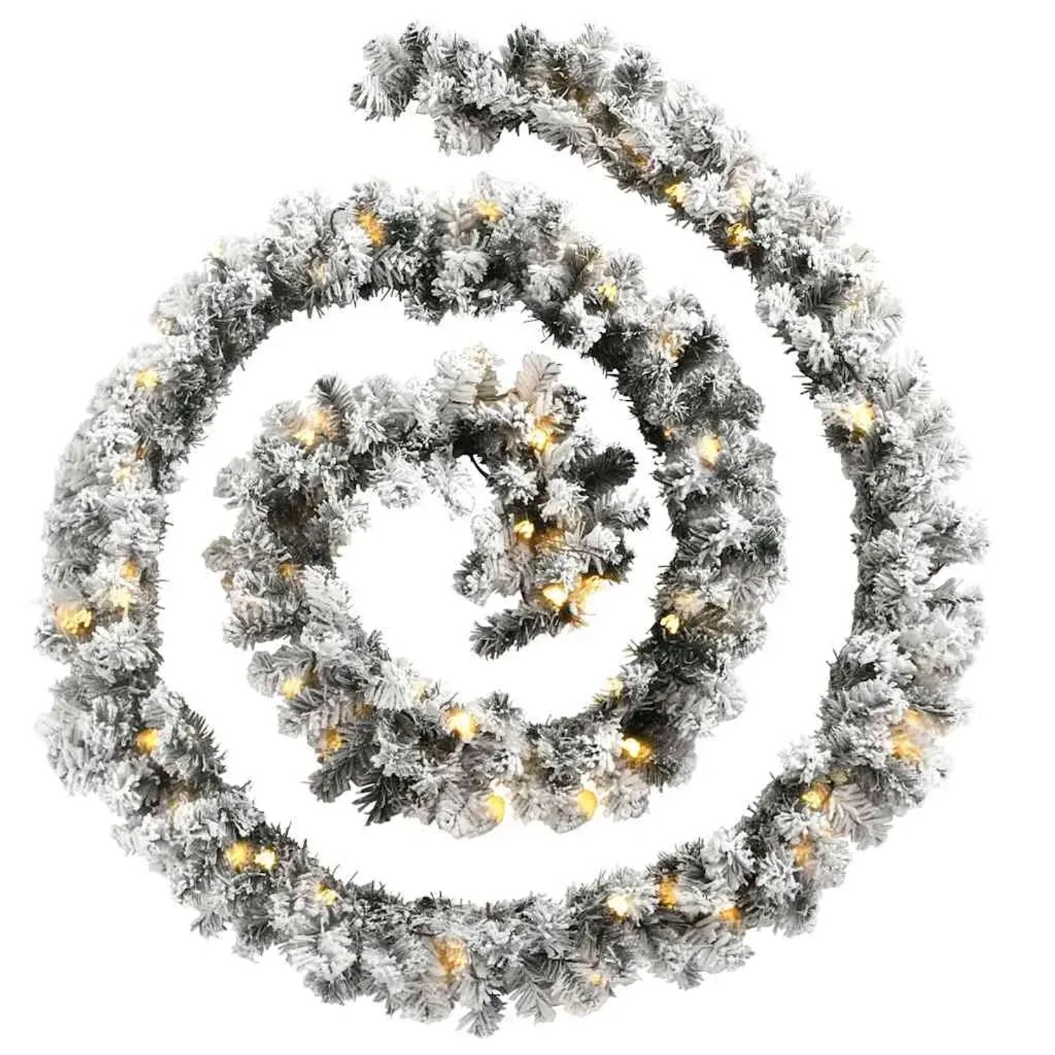 5m grüne Weihnachtsgirlande mit warmweißen LED-Lichtern und Kunstschnee. Perfekt für festliche Dekorationen.
