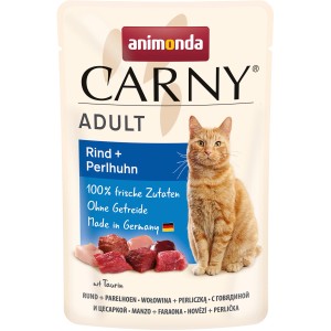 Carny Adult Katzen-Nassfutter Rind & Perlhuhn, 85g Portionsbeutel.