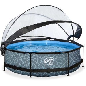 EXIT Stone Pool, Ø300cm, grau, mit Filterpumpe und Poolabdeckung.