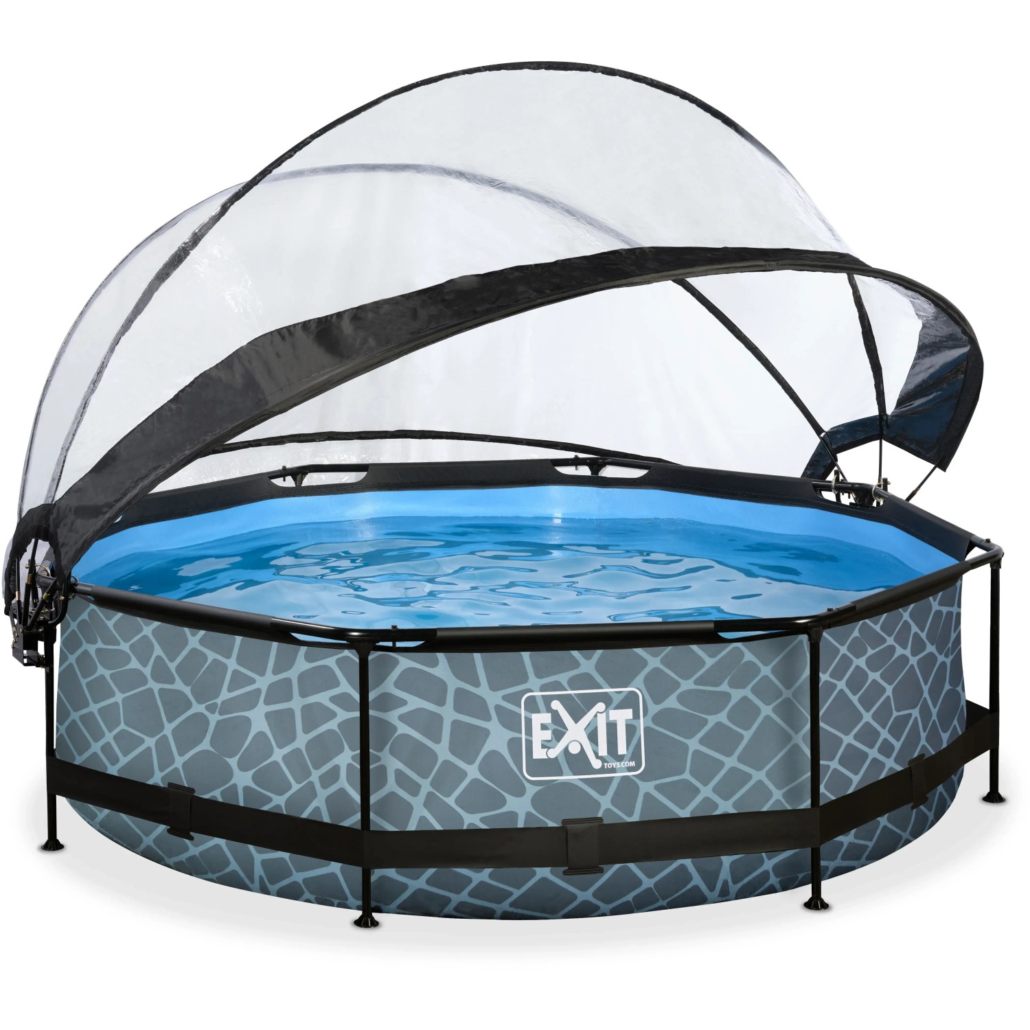 EXIT Stone Pool, Ø300cm, grau, mit Filterpumpe und Poolabdeckung.