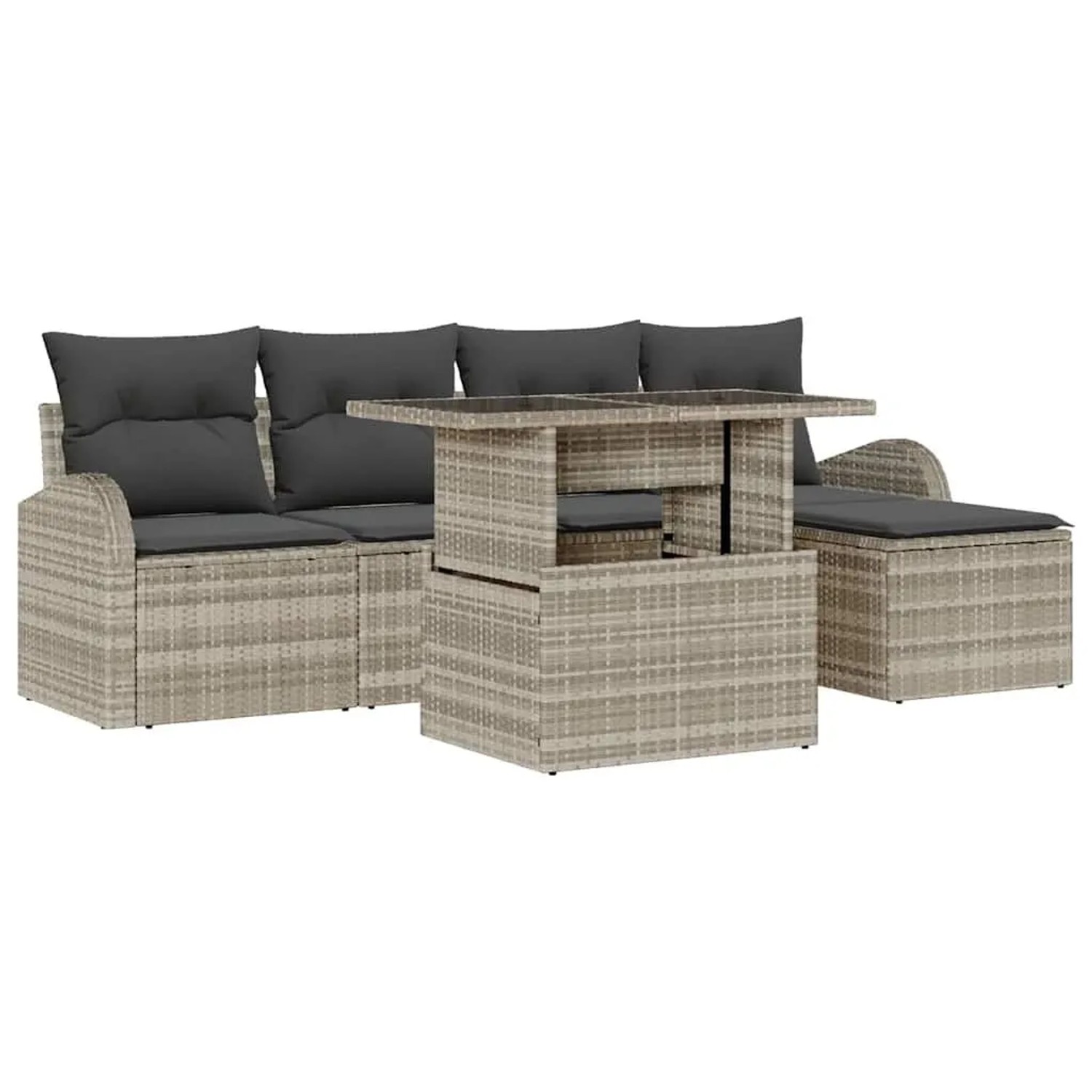 Thumbnail - vidaXL Garten-Sofa-Set mit Kissen 6-Tlg Hellgrau Poly Rattan 3357365