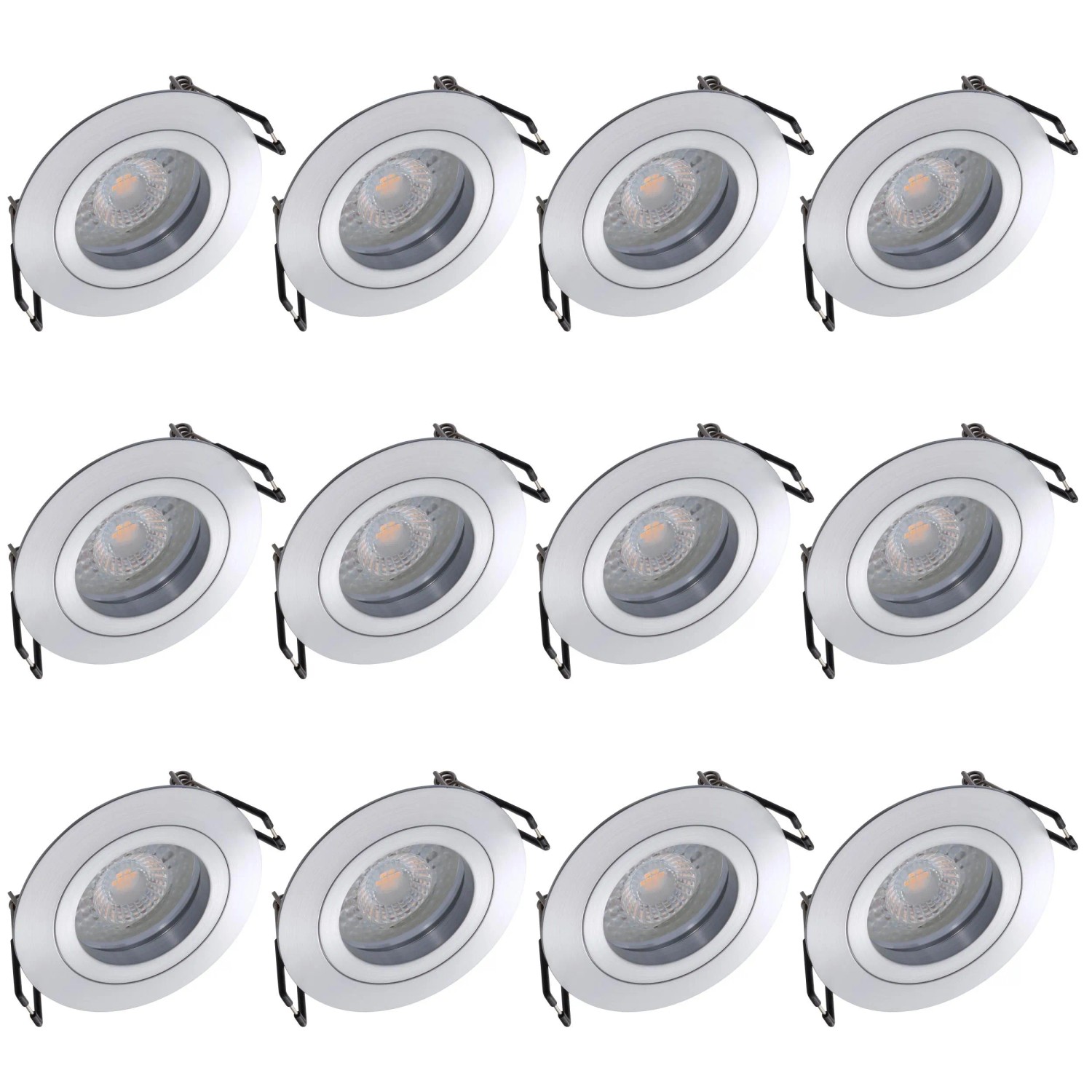 Oktaplex Lyon 12er Set LED-Einbaustrahler Warmweiß 3000K 4,8W Aluminium Gebürstet Einbaulampen 230V Flach Lochmaß 68mm