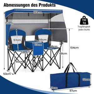 Costway Campingstuhl mit Sonnenschutz für 2 Personen Marineblau