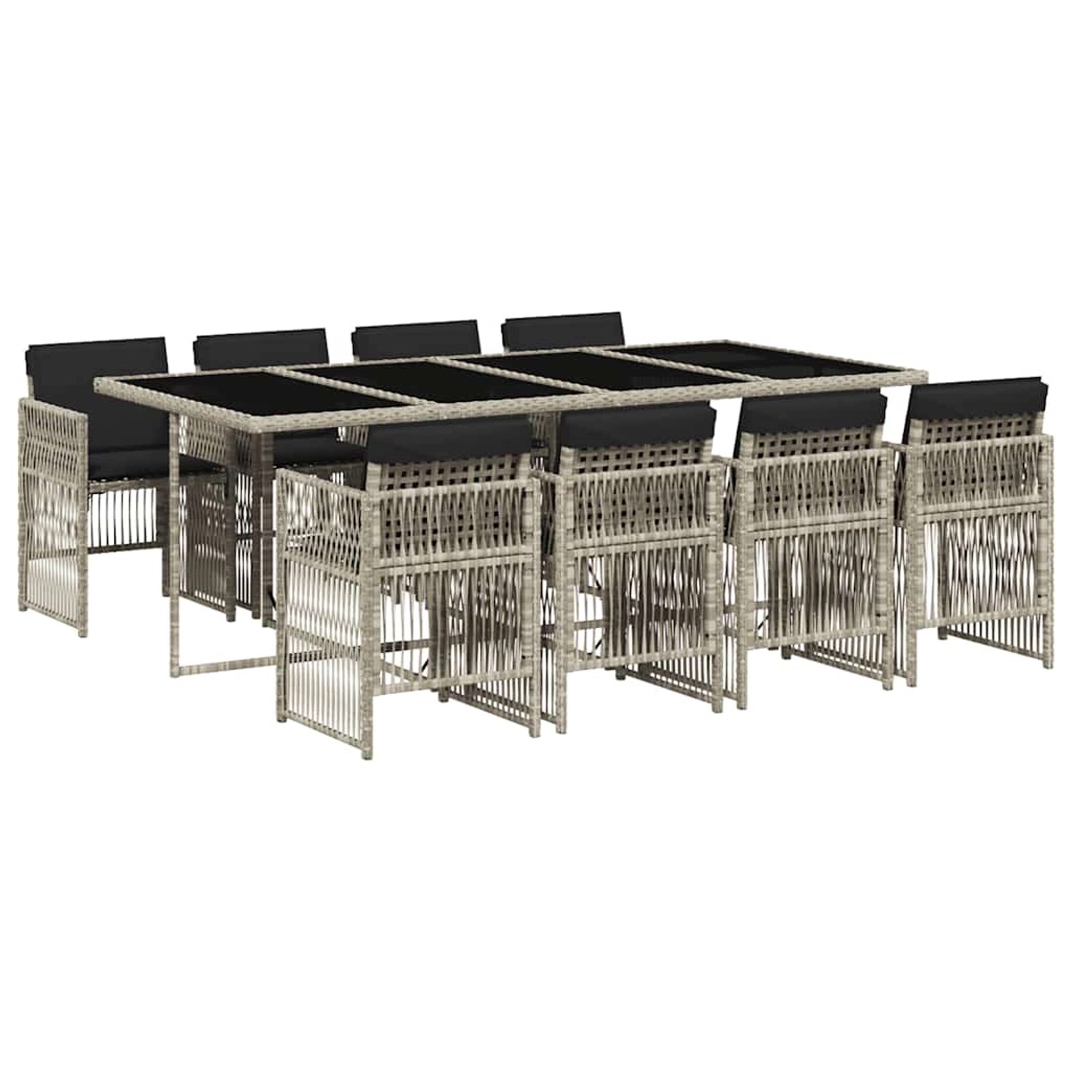 vidaXL 9-Tlg Garten-Essgruppe mit Kissen Hellgrau Poly Rattan 3210923 günstig online kaufen