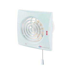 Weißer VENTS Axial-Abluftventilator Quiet 100 VT mit Zugschalter für Wandmontage.
