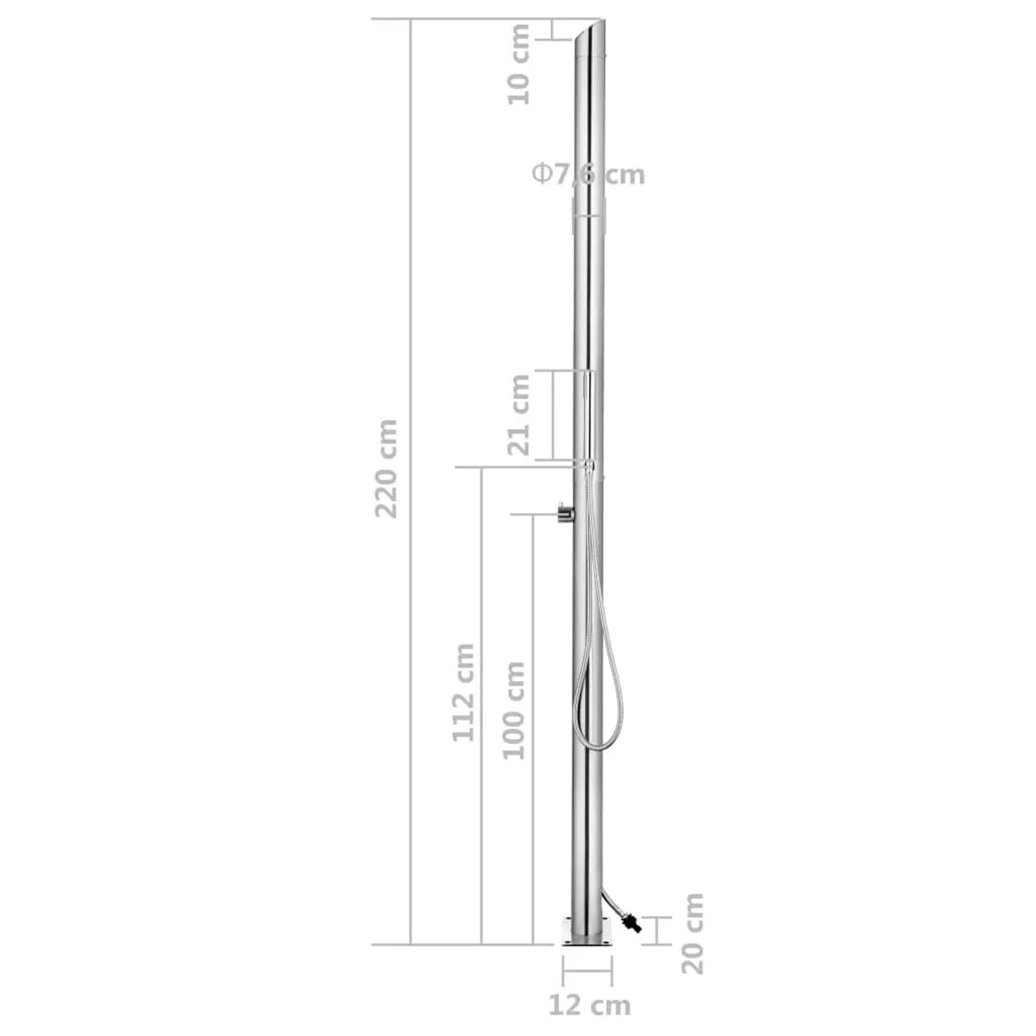 vidaXL Gartendusche mit Grauer Bodenplatte 225 cm Edelstahl 3070785_16