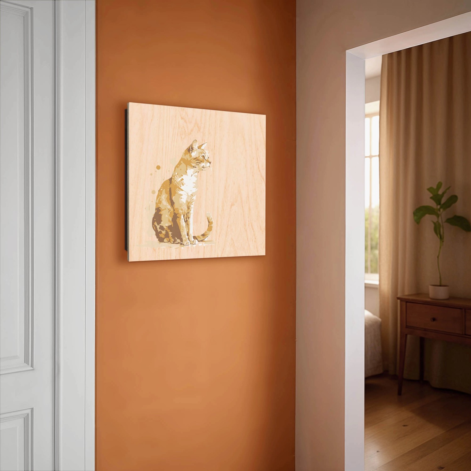 Banjado Schlüsselkasten Holz, 30x30cm, Aquarellkatze. Schlüsselaufbewahrung mit 50 Haken.