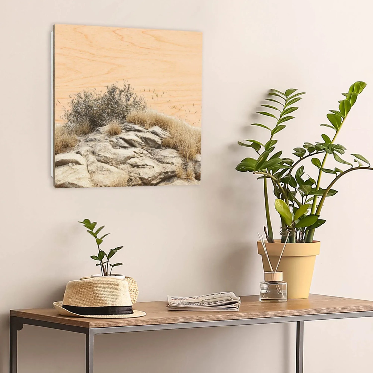 Banjado Schlüsselkasten mit Landschaftsmotiv, 30x30cm, weiße Box mit 50 Haken zur Schlüsselaufbewahrung.