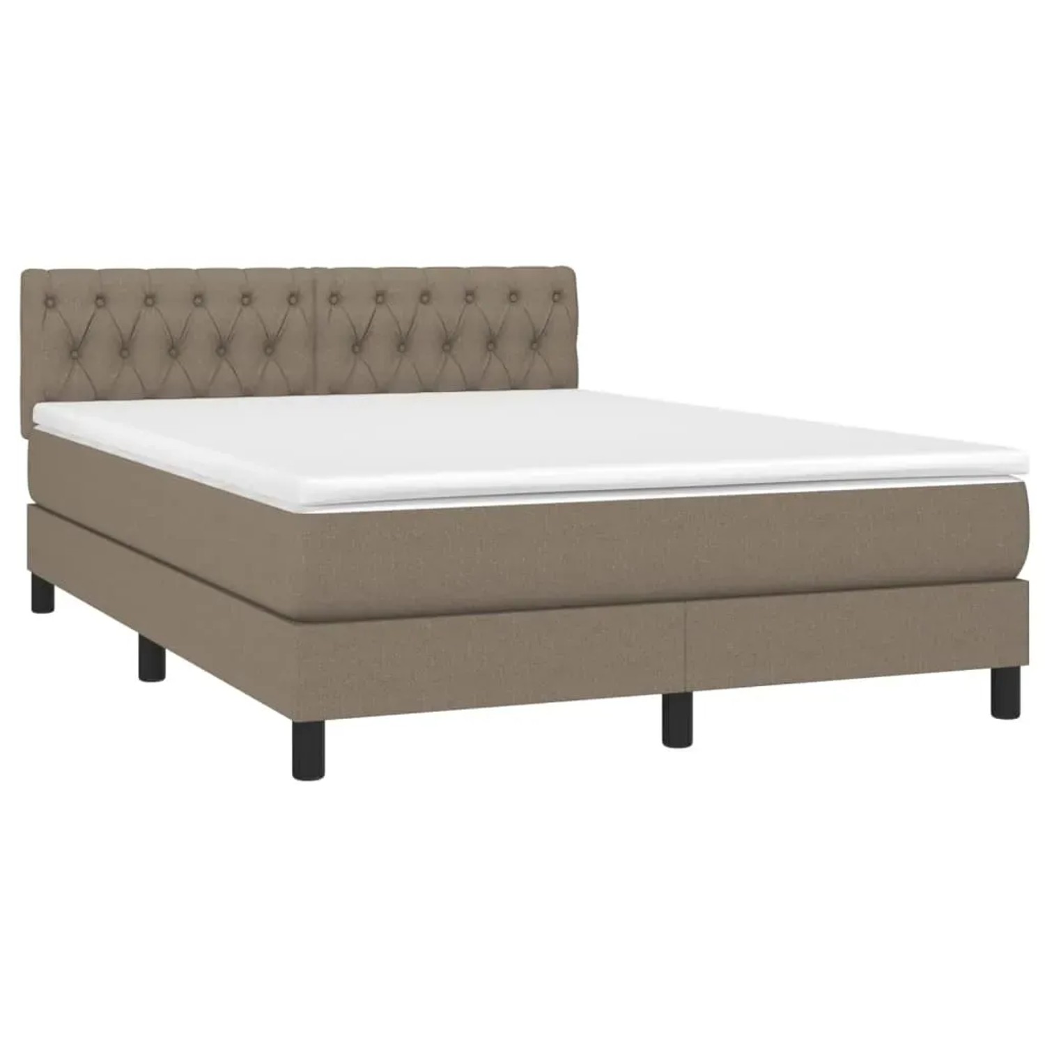 Boxspringbett Taupe 140x190 cm mit Matratze und Kopfteil, Stoffbezug.