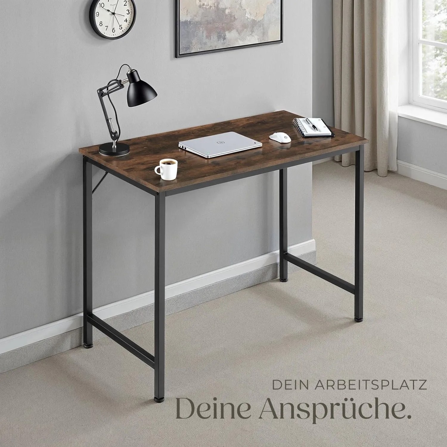 Tectake Schreibtisch Jenkins im Industrial Style mit Holz- und Stahlgestell.